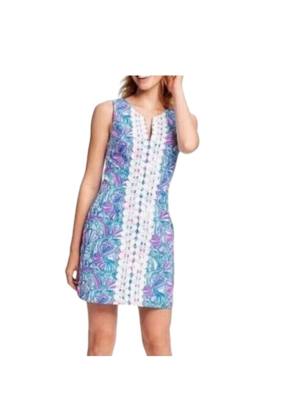 Lilly Pulitzer My Fans Blue Pink White Shift Dress Target Collab NWT Size 6